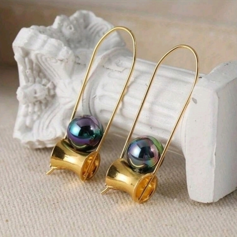 ANTHROPOLOGIE OIL SLICK PEARL DROP EARRINGS 1